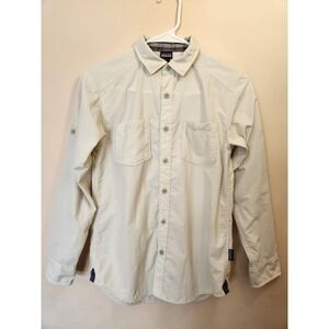 Patagonia Kids Large Beige Nylon Long Sleeve Hiking Button Down Shirt L 12 14